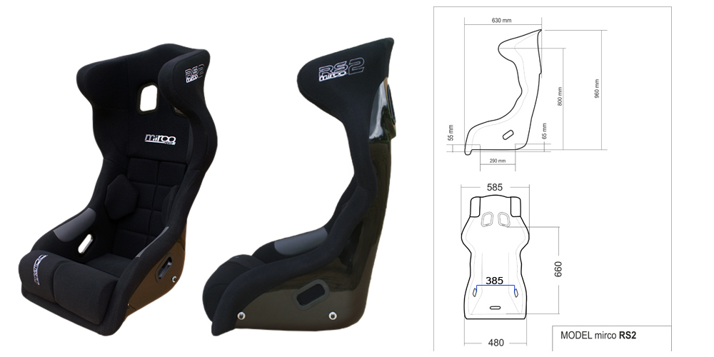 Micro RS2 bucket seats and Motorsport seats Dimensions