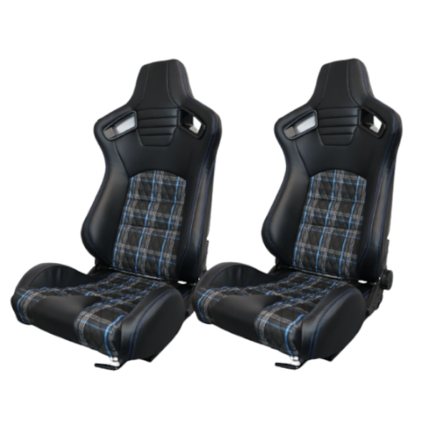 2 Auto Style GT Blue Tartan Reclining Seats
