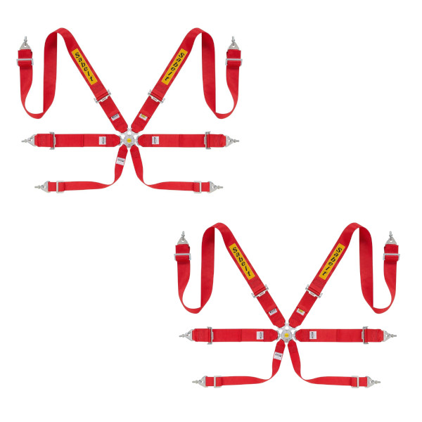 2 Sabelt Steel Race / Rally 3x3 6 Point Red Harnesses