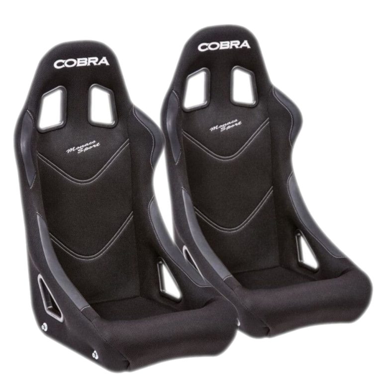 A pair of Cobra Monaco Sport fixed-back track day bucket seats