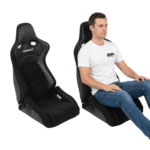 2 Corbeau Sportline RRB Black Reclining Sport Seats-GSM Performance with person