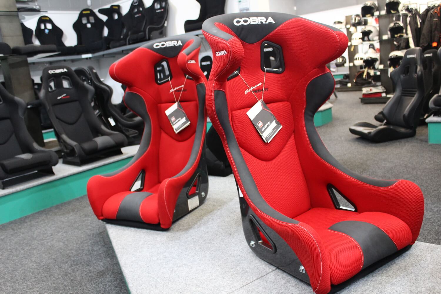 Cobra Carbon Sebring bucket seats in red ass4u