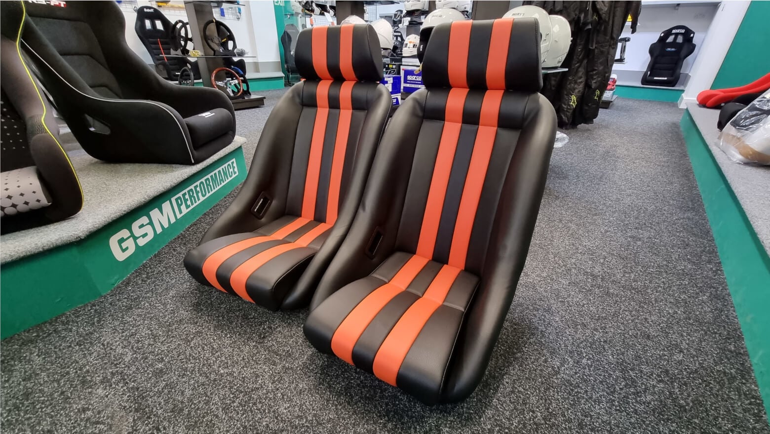 Cobra_twin_stripe_orange_classic_bucket_seats_-_GSM_Performance_-_Sportseats4u_instore