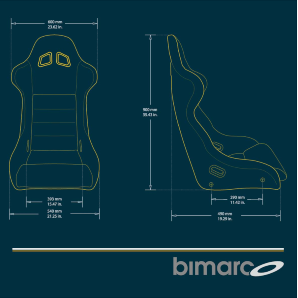 Bimarco Cobra Pro Off-Road dimension drawing showing 600mm shoulder width, 540mm base width, 900mm height and 290mm side mount spacing