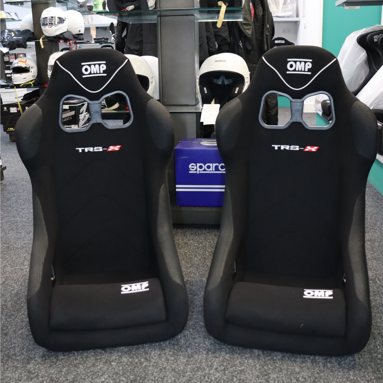 OMP Black TRS-X Bucket Seats On Display