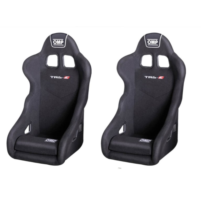 A pair of OMP TRS-E steel frame FIA bucket seats in black velour