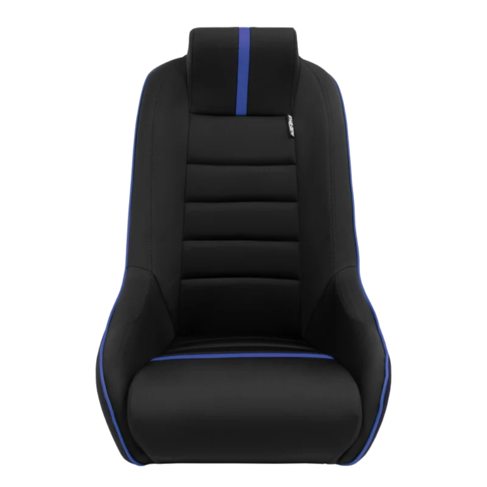 Auto Style Type RS fixed-back seat in black with blue panels on a white background