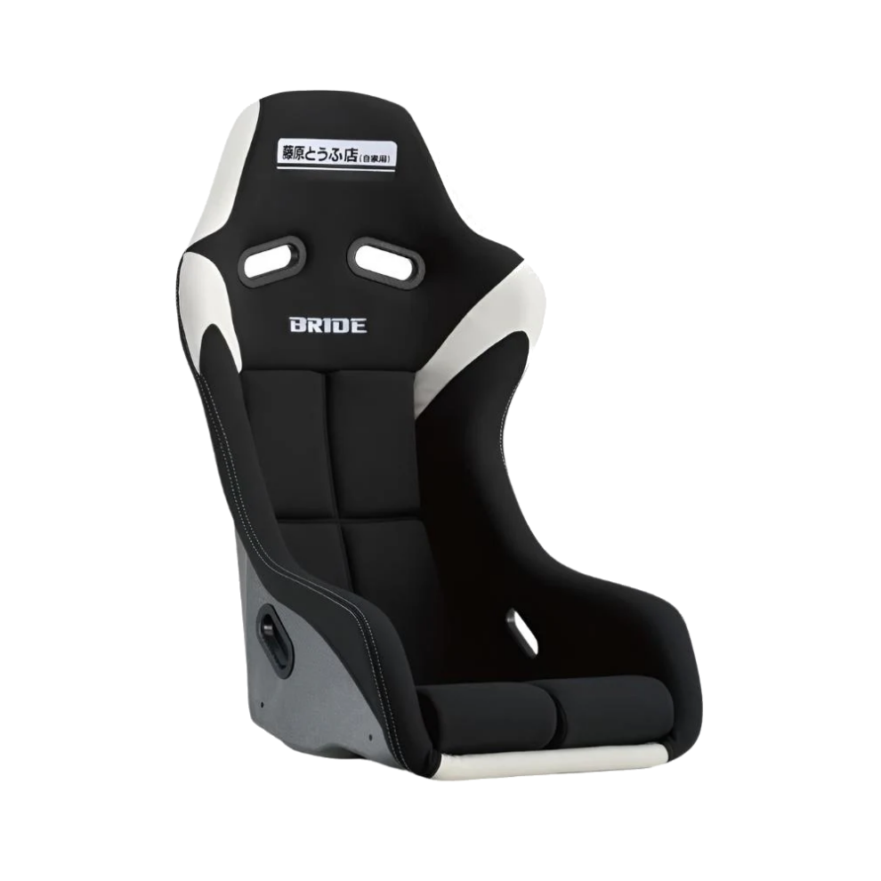 The Bride ZETA IV Classic Fujiwara Edition bucket seat in black and white on a white background