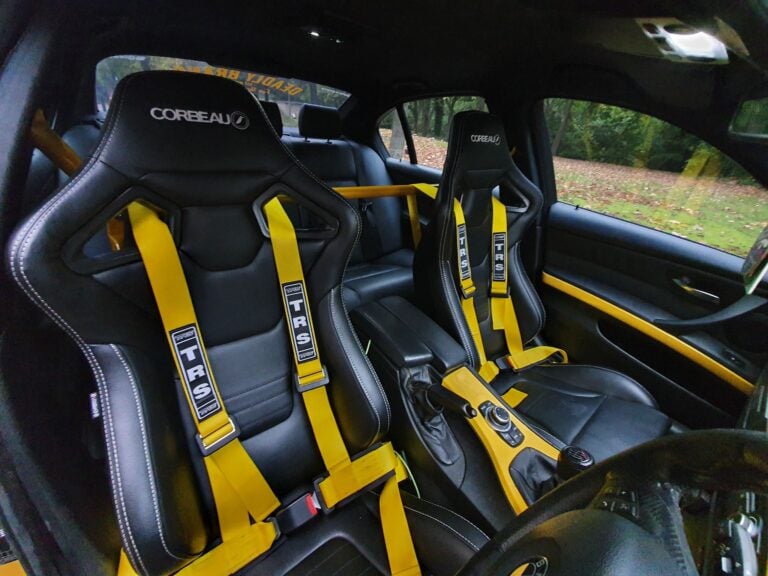 Check Out Our Customer’s BMW E90 With Corbeau Seats and Yellow TRS Harness Belts