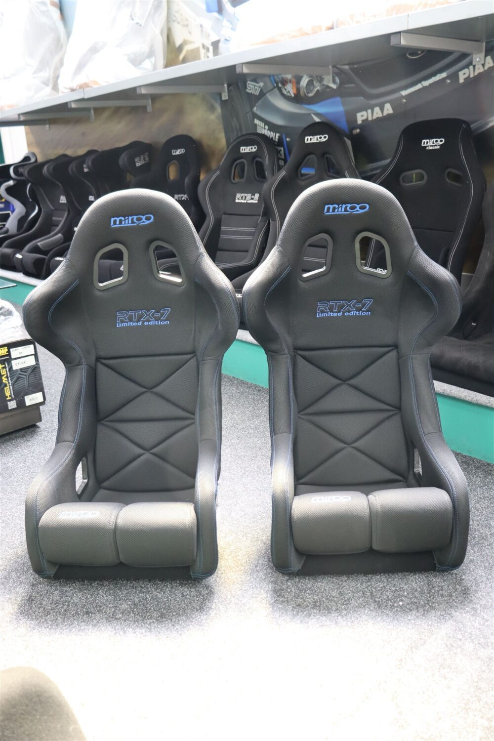 2 Mirco RTX-7 Limited Edition blue stitch FIA motorsport seats - GSM Performance