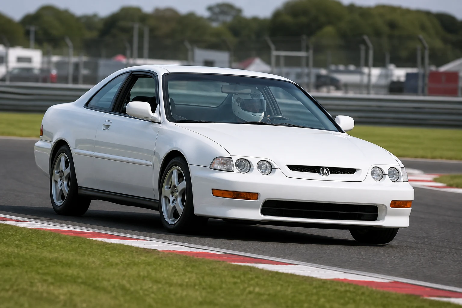 Acura CL YA1 on track with a helmeted driver