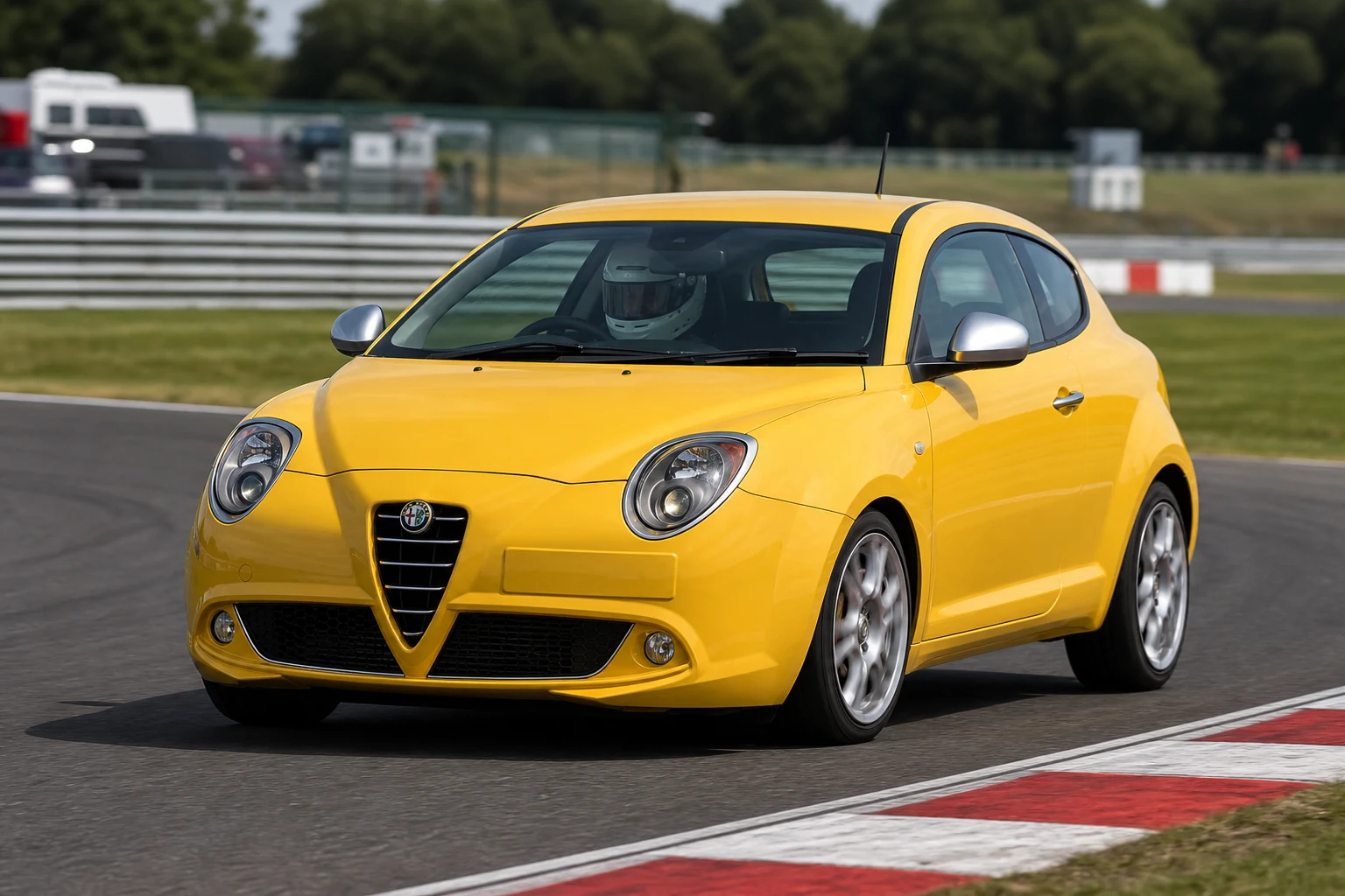 Alfa Romeo MiTo on track with a helmeted driver