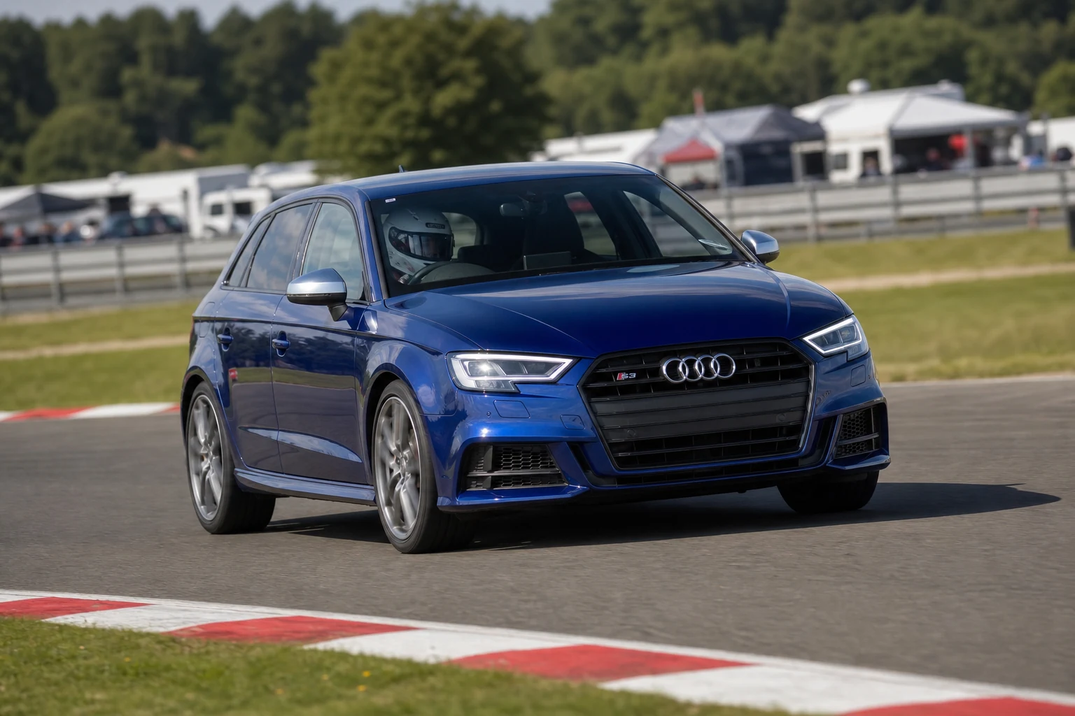 Audi A3 8V / S3 on track with a helmeted driver