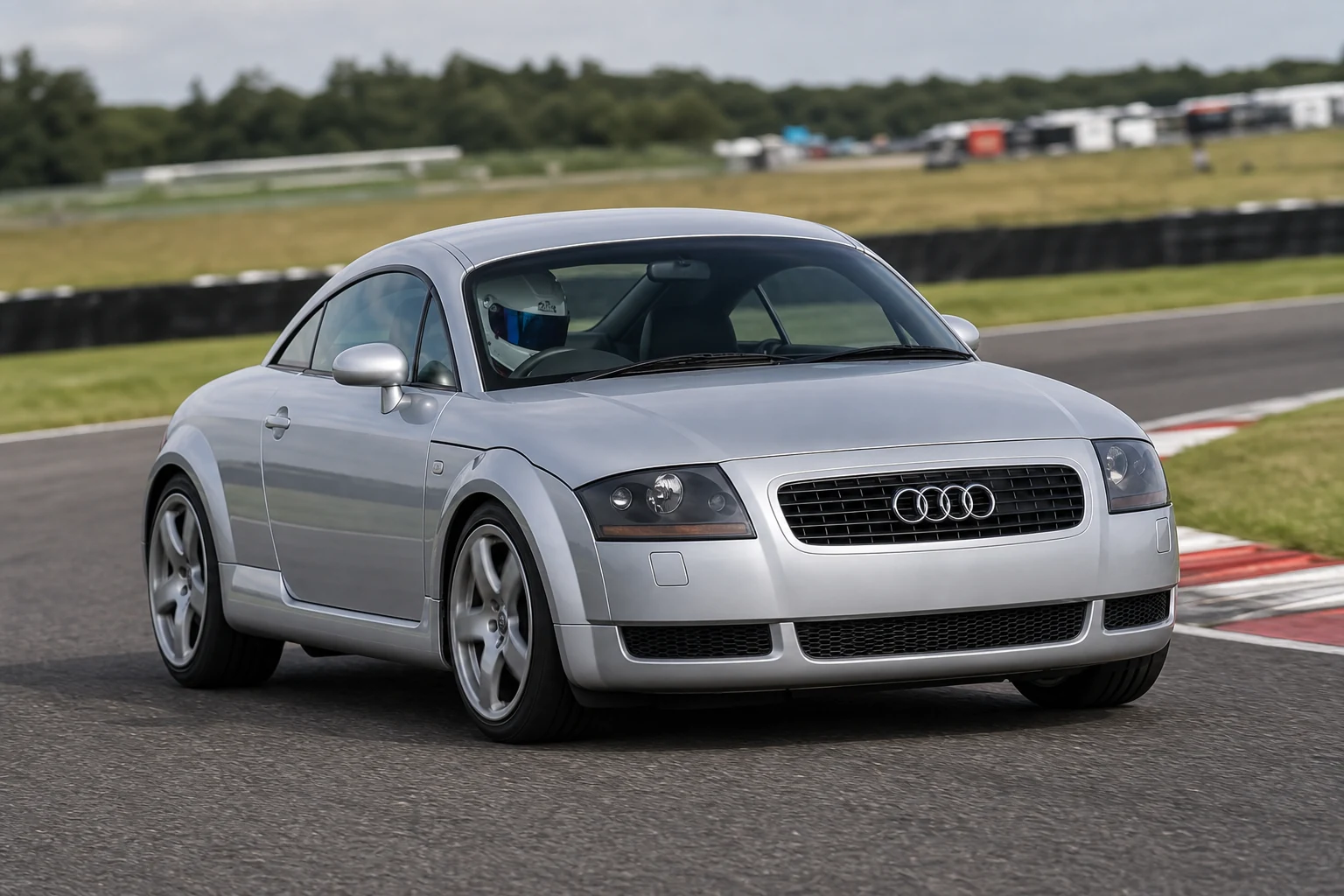 Audi TT Mk1 on track with a helmeted driver