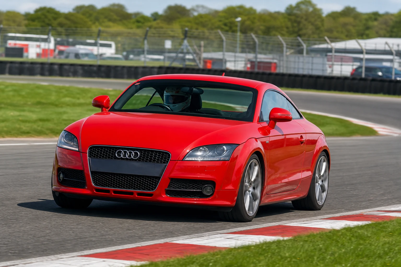 Audi TT MK2 on track with a helmeted driver