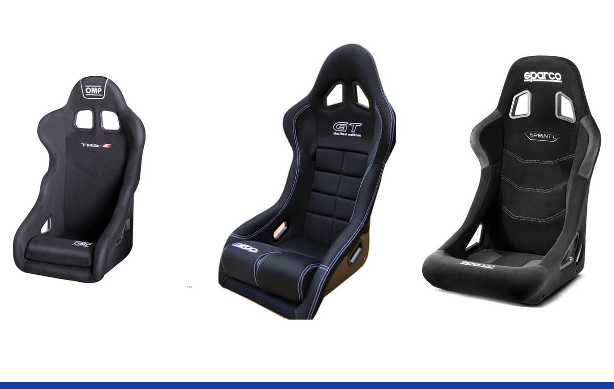 Three bucket seats from the SportSeats4u range spanning the size range: OMP TRS-E, Mirco GT 3D and Sparco Sprint L