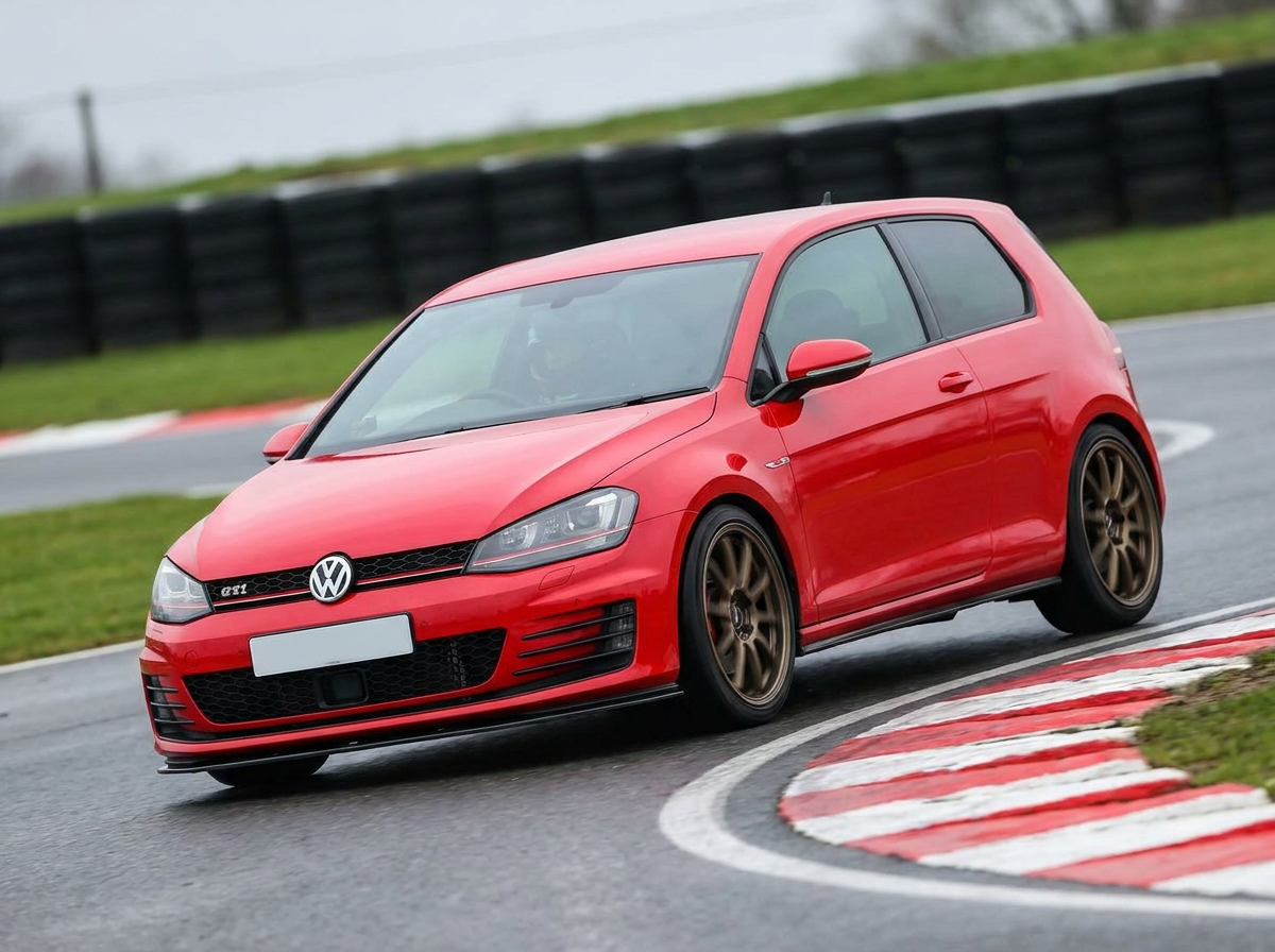 A lightly modified VW Golf GTI Mk7 on a British circuit