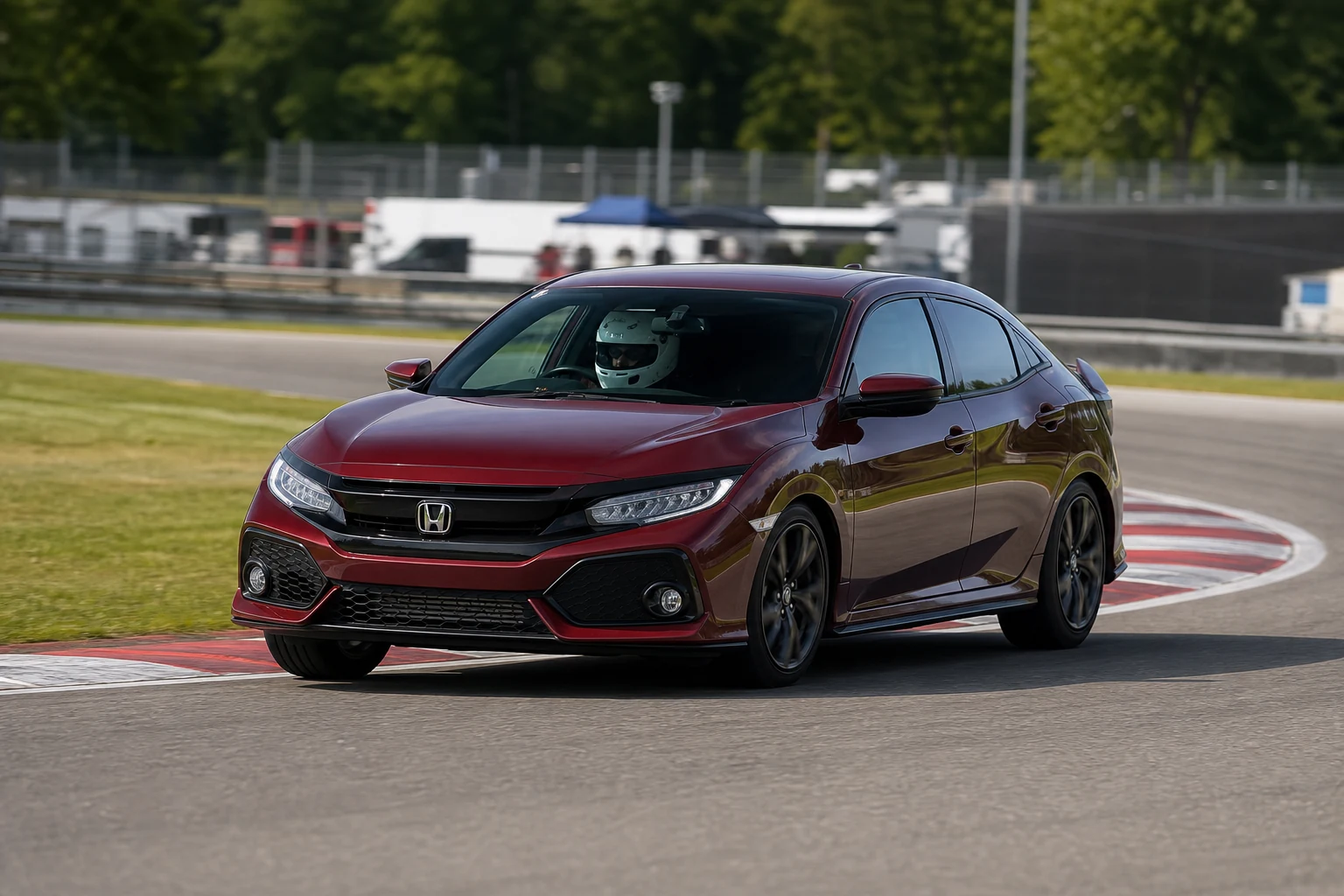 Honda Civic FC-FK 10th Gen on track with a helmeted driver