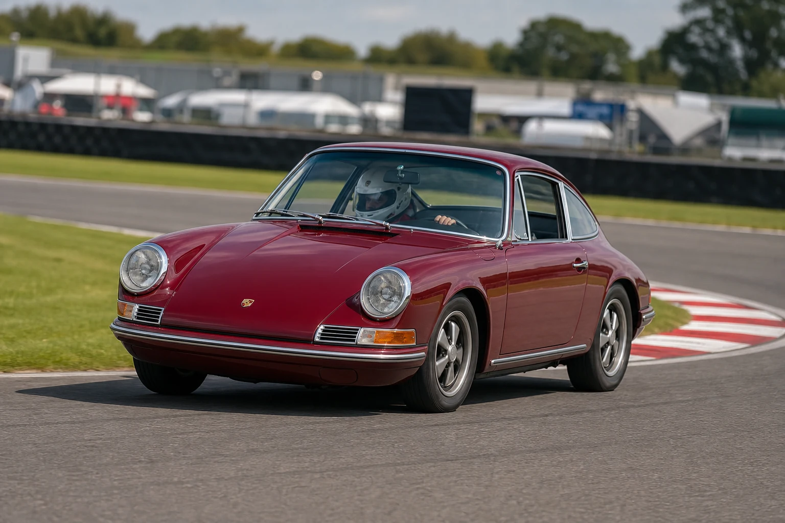 Porsche 912 on track with a helmeted driver