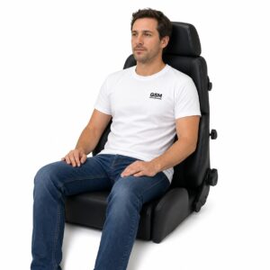 Person seated in Recaro Expert L Reclining Sport Seat (part 046.00.0) showing real-world seat size and fit – GSM Performance