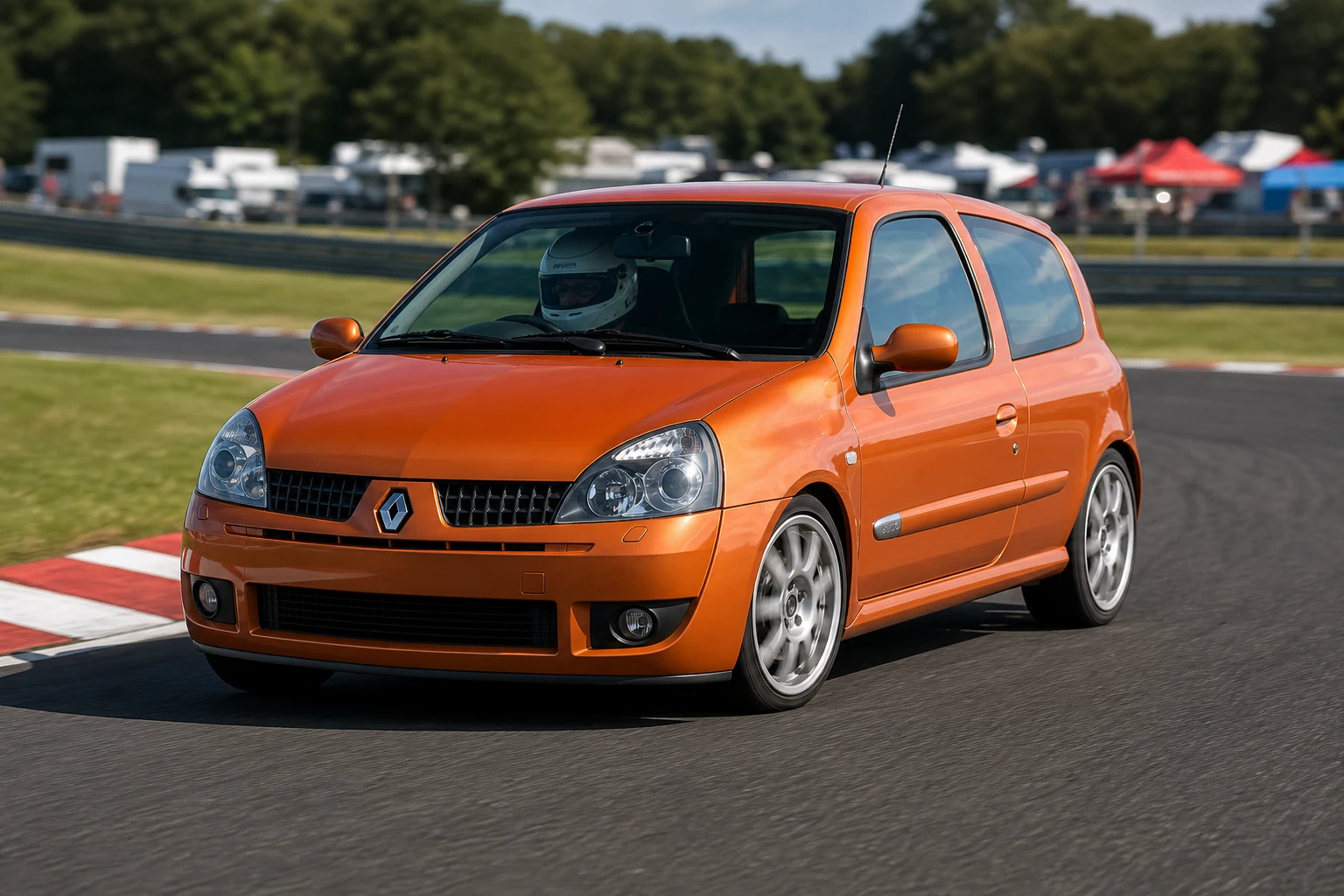 Renault Clio 172 on track with a helmeted driver