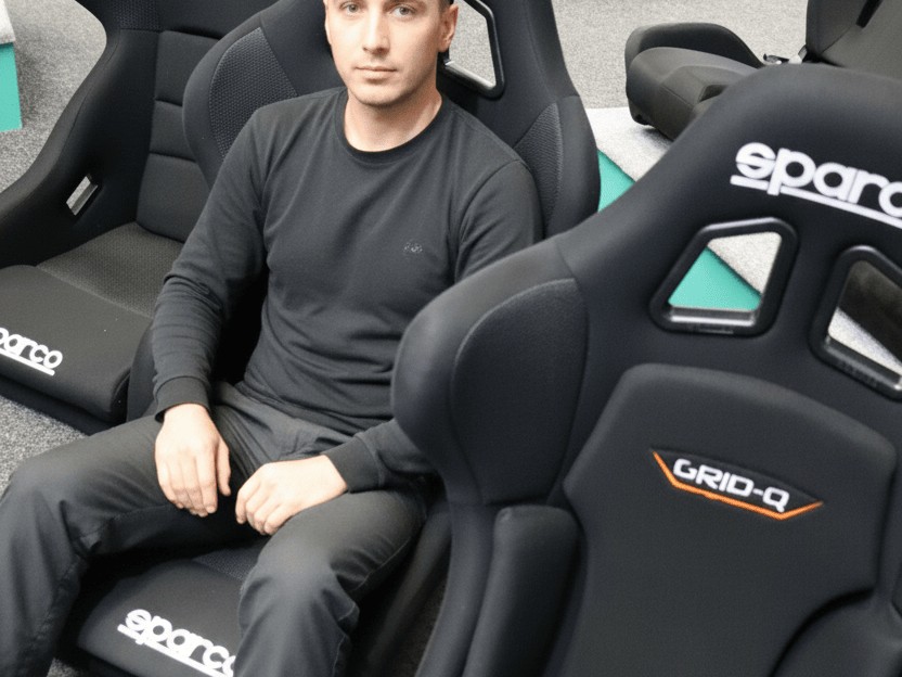 Sitting in the Sparco Pro ADV with the Grid Q alongside in the GSM Performance showroom sim seat row