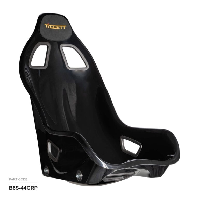 Tillett B6 Screamer GRP FIA race car seat in black gloss, front three quarter view, part B6S-44GRP