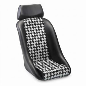 Cobra Classic CS Houndstooth seat in black vinyl with a black and white houndstooth centre panel on the backrest and the cushion and a separate head pad, on a white background