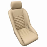 Cobra Classic GT Heritage Edition bucket seat trimmed in sand beige soft grain leather with horizontal fluted centre panels and a separate headrest