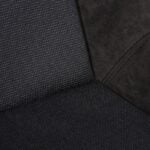 Close up of the Cobra Nogaro Munich trim showing the original BMW E46 M3 CSL pin dot centre fabric meeting the charcoal Alcantara surround on a double stitched seam