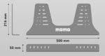 Dimension drawing of the MOMO steel seat side mount: 500mm long, 216mm tall, 50mm wide