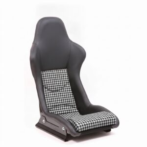 Cobra Nogaro Street Houndstooth bucket seat in black vinyl with a black and white houndstooth centre panel on the backrest and the cushion, plain black shoulders and head area, on a white background