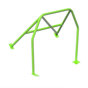 Rear three quarter view of the SW Motorsports MG ZS bolt in half roll cage in green powder coat