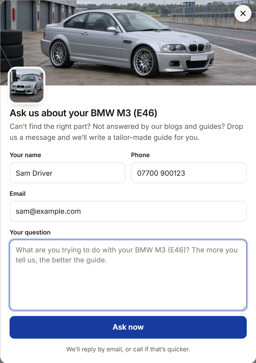 The Ask for help form from a car in the garage