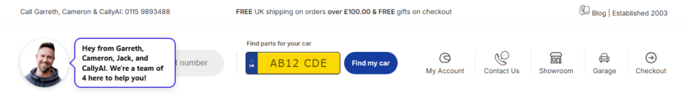 The yellow number plate box and Find my car button in the site header