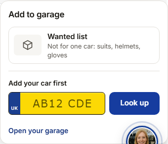 The Add to garage picker listing cars and the wanted list