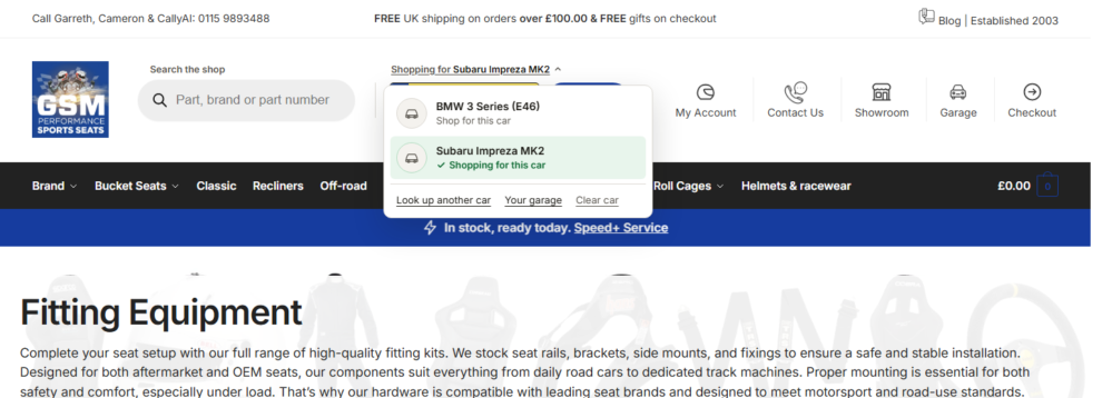The Shopping for car switcher open in the header with two cars