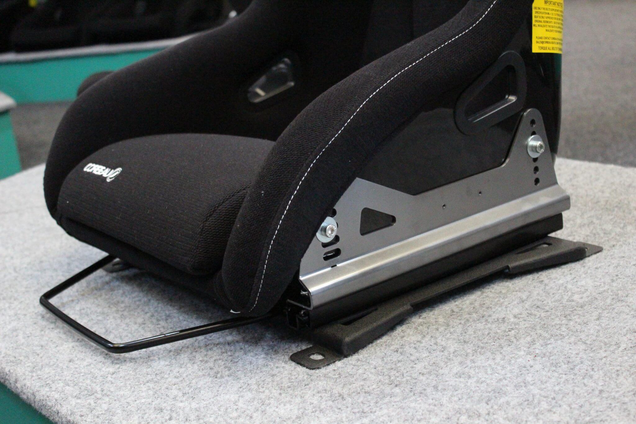 Corbeau bucket seat on side mounts, a sliding runner and a PCI Racing seat frame in the GSM Performance showroom
