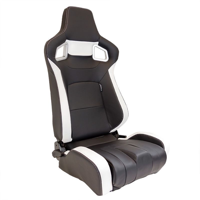 thumbnail image 2 of Pair Black PVC Leather Racing Seats W/ Blue Stitch - Reclining + Sliders Included (Universal Fit) 2 of 2